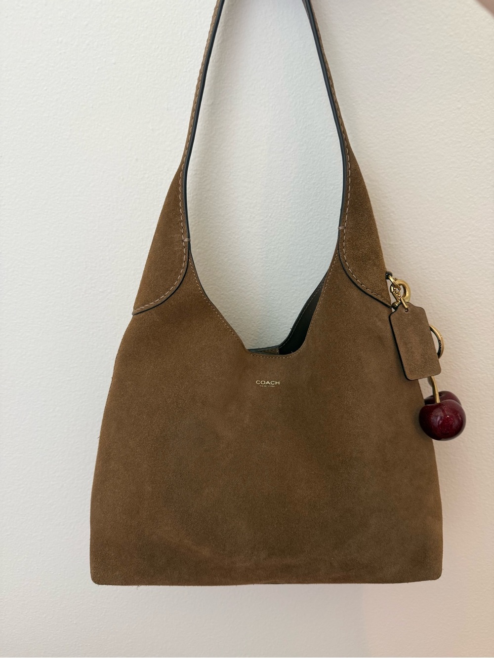 Coach Brooklyn 28 in Cedar Suede with Coach bag charm